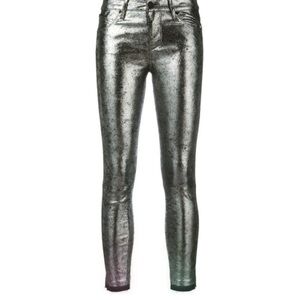 RTA Metallic Silver Leather Skinny Jeans